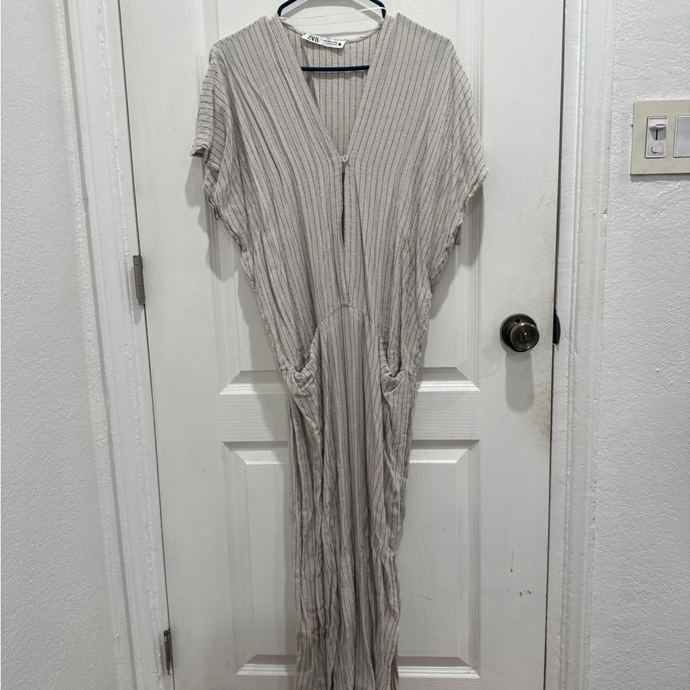 Zara Beige and Black Striped Dress